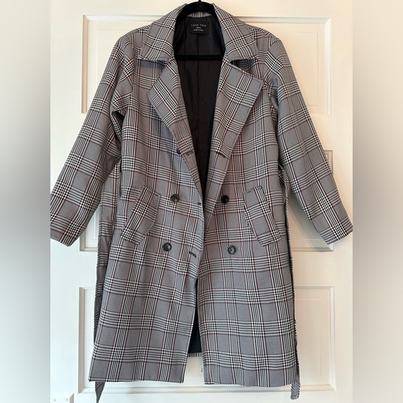 Love Tree Glen Plaid belted trench coat - Picture 2 of 9